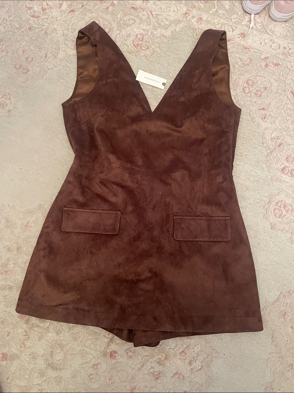 Anthropologie Brown Suede-Effect V-Neck Romper